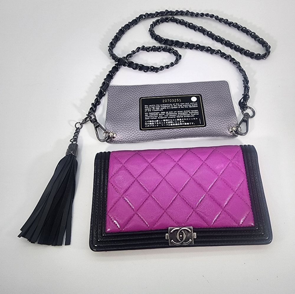 Chanel Boy Yen Wallet - Purple/Black Quilted Lambskin w/ removable chain (woc)